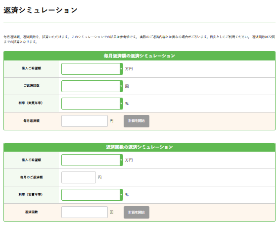 フタバの返済シュミレーションのスクリーンショット