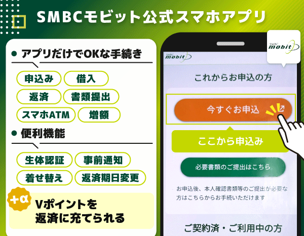 SMBCモビットアプリの申込画面とアプリの特徴