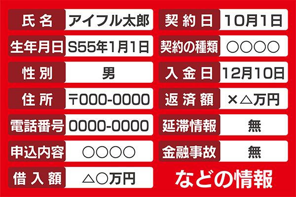 アイフルの信用情報の審査項目の一覧図