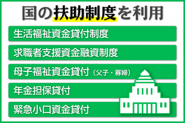 利用できる国の扶助制度をまとめた画像