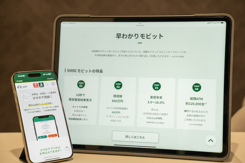 SMBCモビットの特徴をパソコンとスマホで表示