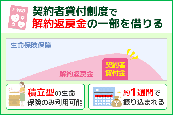 契約者貸付制度の特徴と利用方法について図解している画像