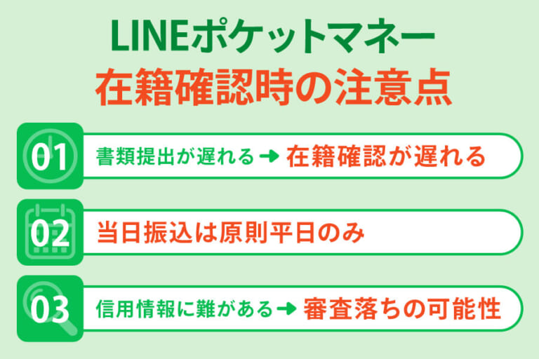 LINEポケットマネーの在籍確認の際に気を付けるポイントについてまとめた画像