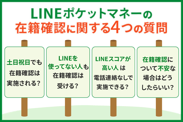 LINEポケットマネーの在籍確認に関するよくある質問4つをまとめた画像