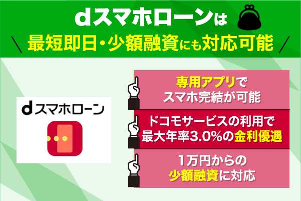 ｄスマホローンの写真1枚と特徴3点を掲載した特徴図