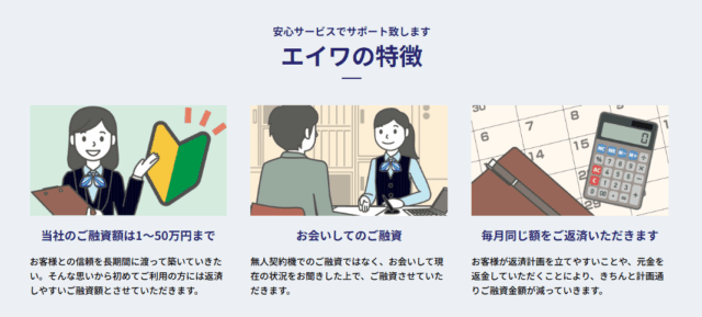 エイワの特徴を記載した公式画面のキャプチャ