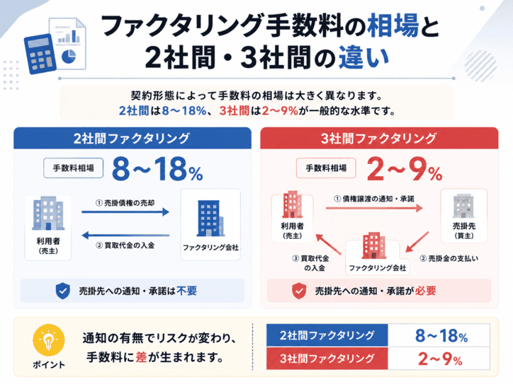 ファクタリング手数料の相場と2社間・3社間の違いの解説