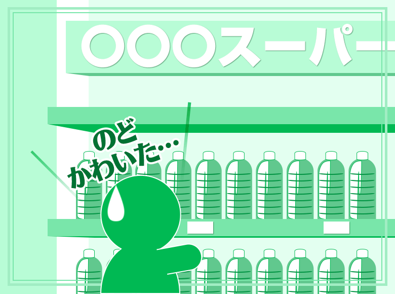 Q10.スーパーで買い物中、激しくノドが渇いてきました。目の前に清涼飲料水売り場があります。さて、どうしましょう?
